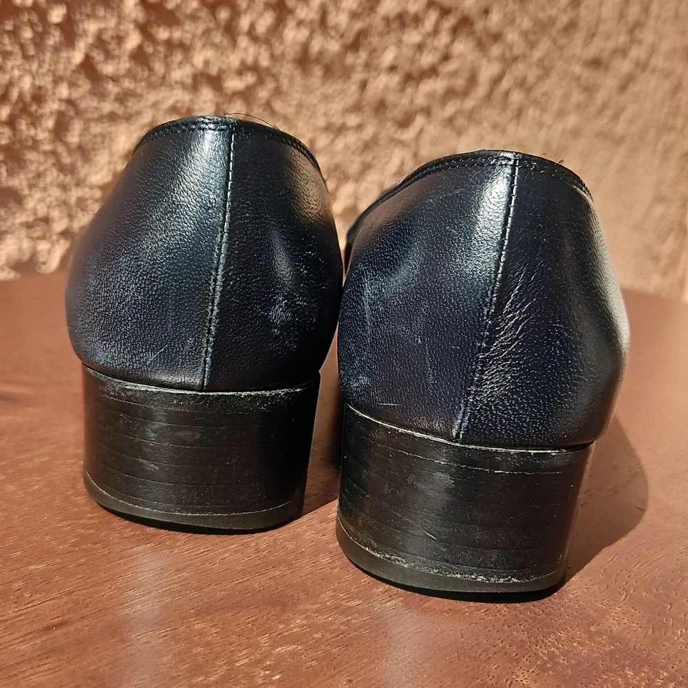 Salvatore Ferragamo Gancini Navy Leather Loafers Size 8 - Picture 5 of 14